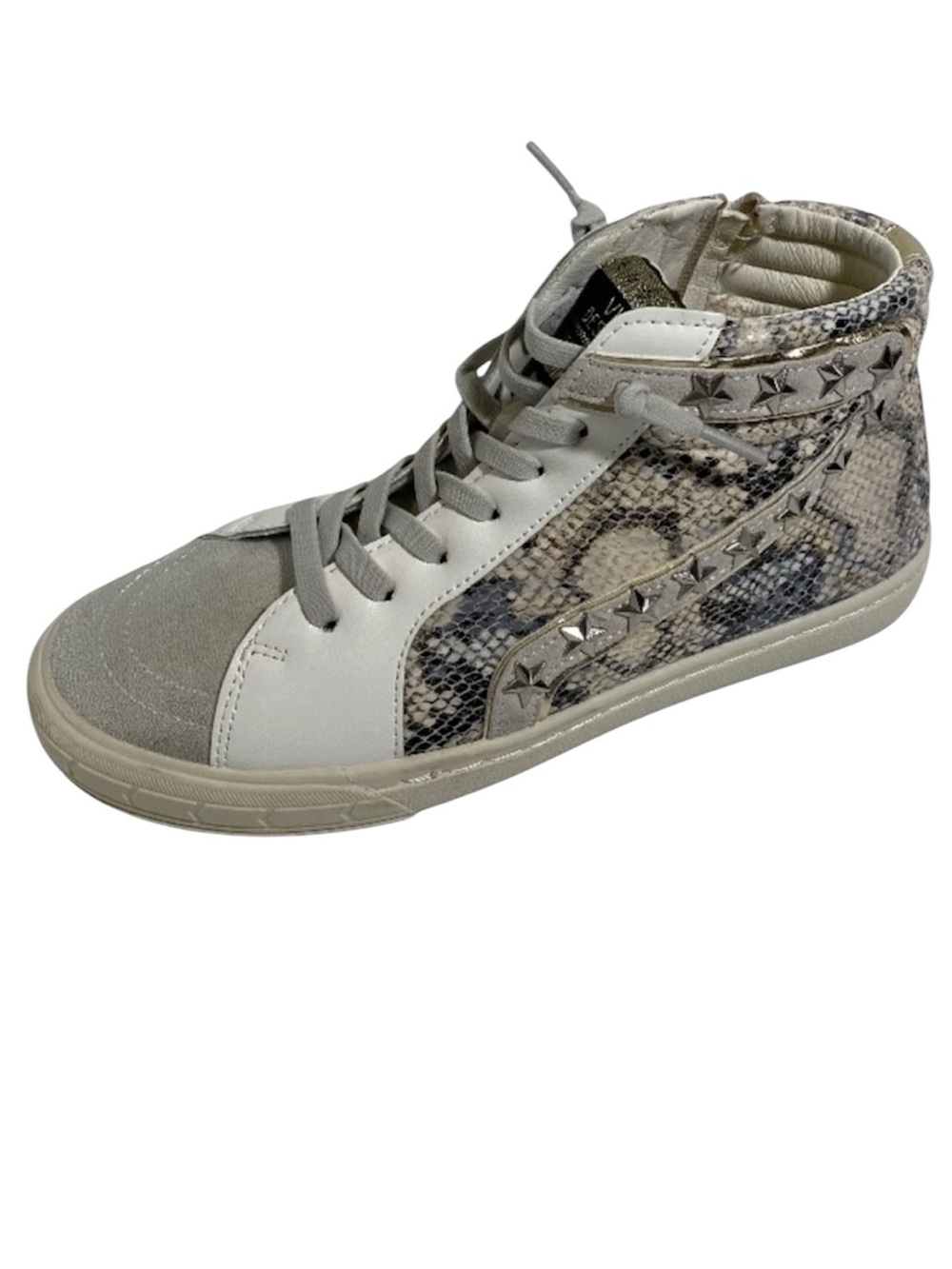 Vintage Havana Leather High Top Sneaker Star Studded Snake Embossed Size 6.5